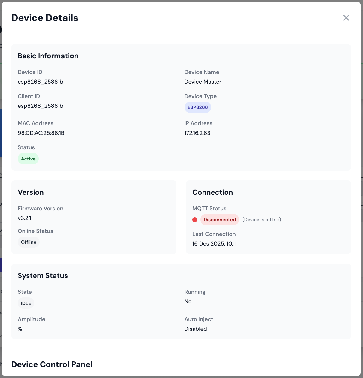 Device Information Page