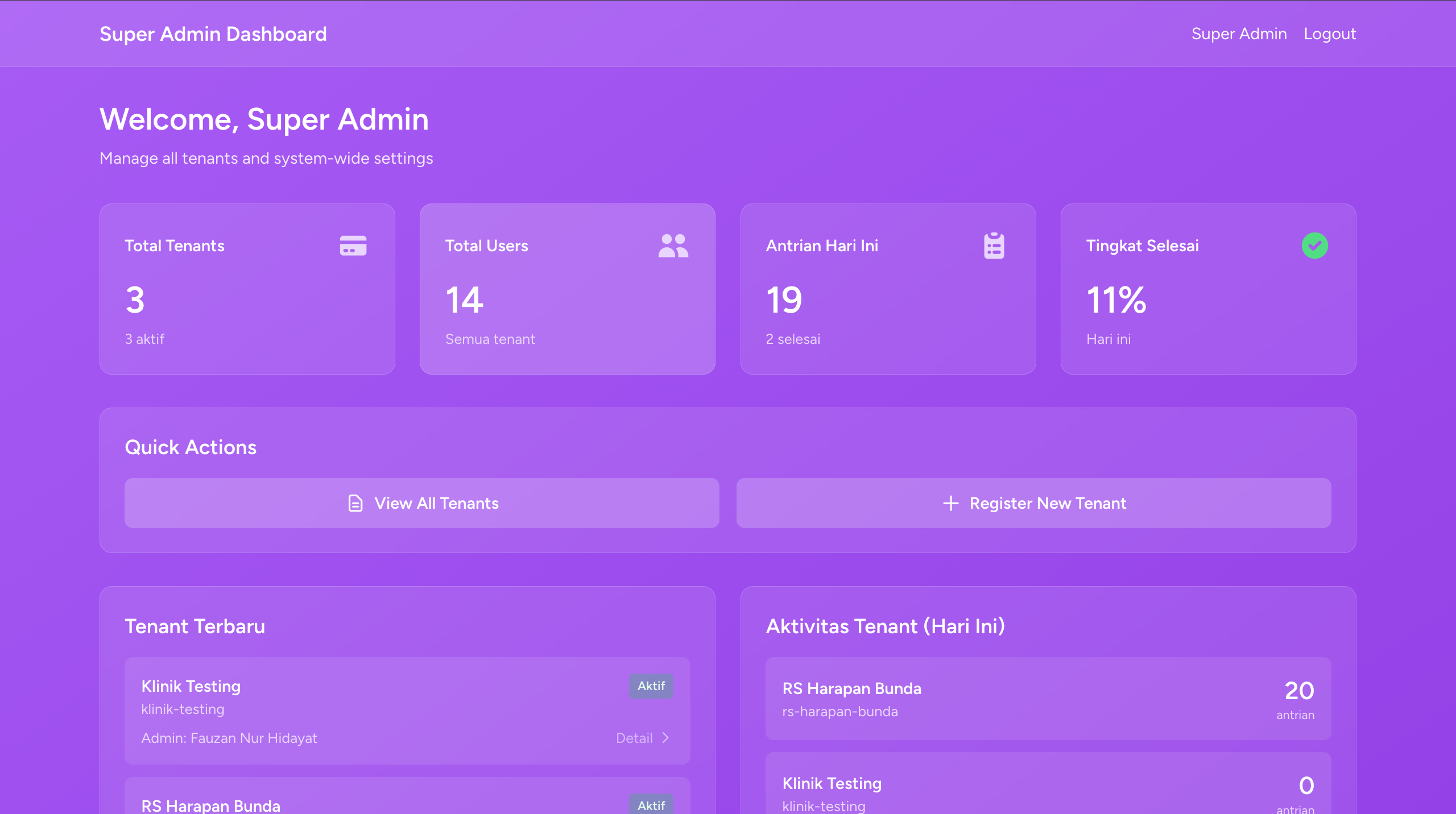 Super Admin Dashboard